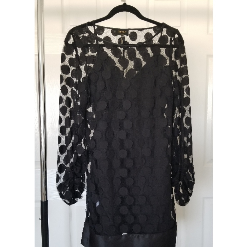 Laundry black dress with polka dot overlay